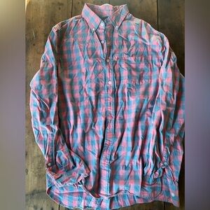 Pink and Blue Plaid Button-Up Shirt
